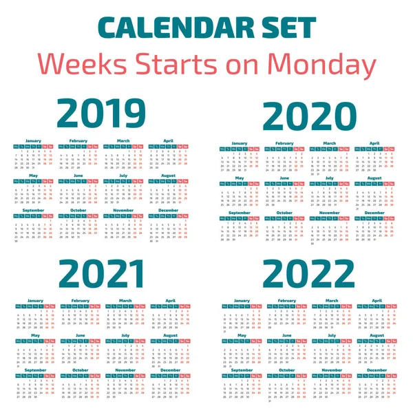 Jednoduché 2019-2022 letech kalendář — Stockový vektor