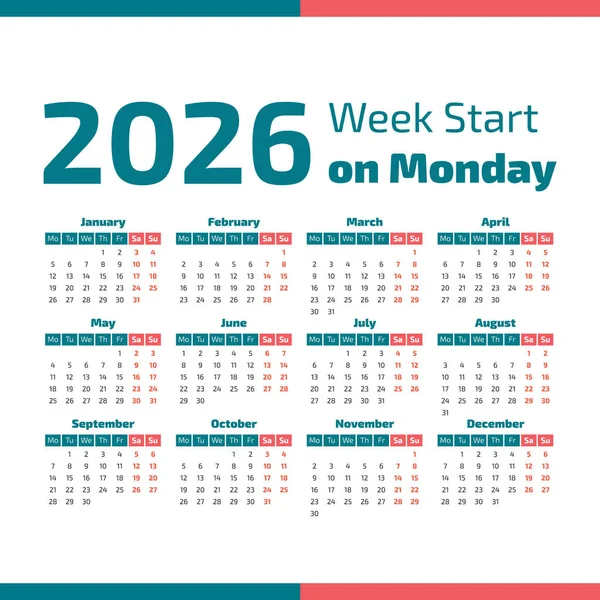 Basit 2026 yılı takvimi
