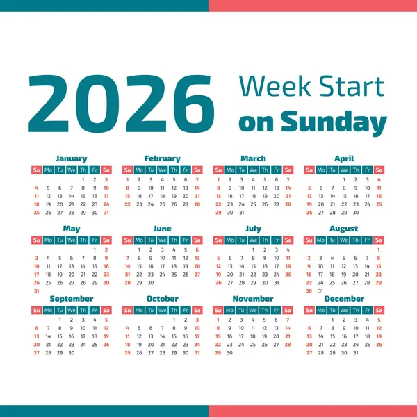 2026 calendar Vector Art Stock Images Depositphotos