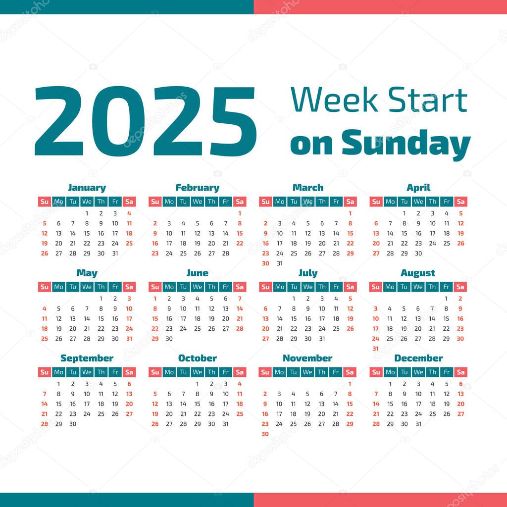 Calendario simple de 2025 años 2024