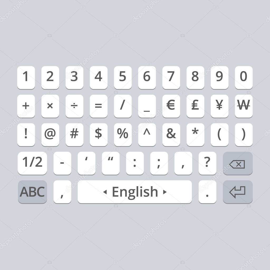 Mobile vector keyboard for smartphone. Symbols set