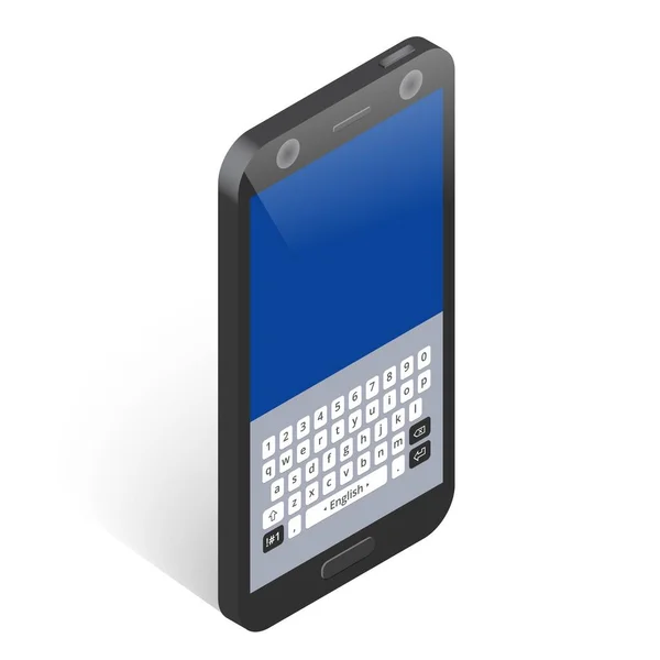 Черный изометрический смартфон с клавиатурой, вид справа — стоковый вектор