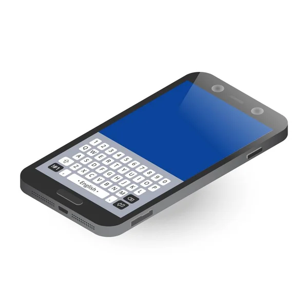 Zwarte isometrische smartphone met toetsenbord, bovenaanzicht — Stockvector