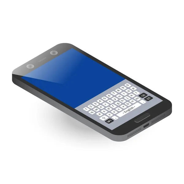 Černý izometrický smartphone s klávesnicí, horní pohled — Stockový vektor