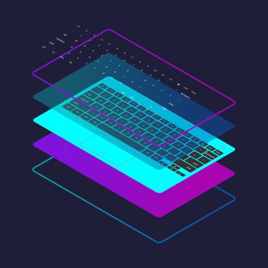 Mavi arkaplanda Isometric vektör klavyeleri