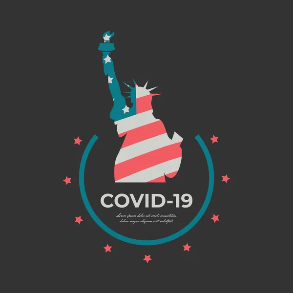 ΗΠΑ COVID-19 Coronavirus vector label σε μαύρο χρώμα — Διανυσματικό Αρχείο