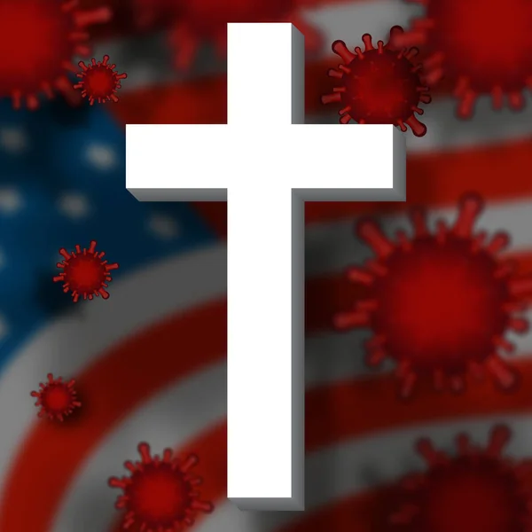 キリスト教の横断幕アメリカの国旗背景 — ストック写真