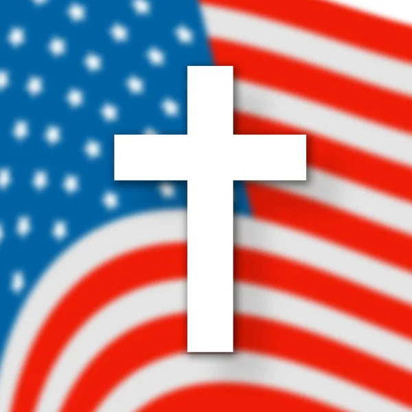 美国国旗上的基督教十字旗 — 图库照片