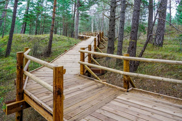 Une nouvelle passerelle en bois et un lieu de repos au bord de la mer — Photo