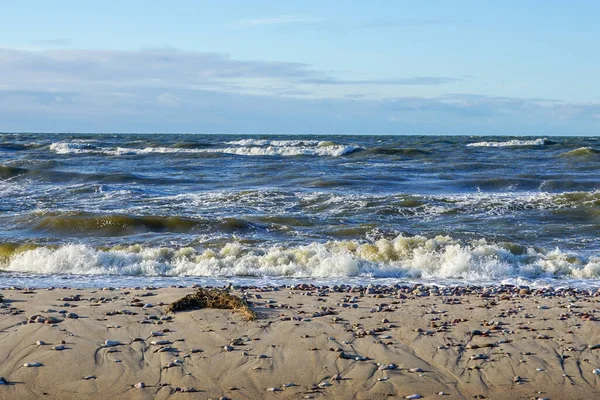 Costa Del Mar Báltico Playa Pedregosa Olas Con Tapas Espuma — Foto de Stock