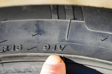 the speed and load index markings on the sidewall of the tire clipart
