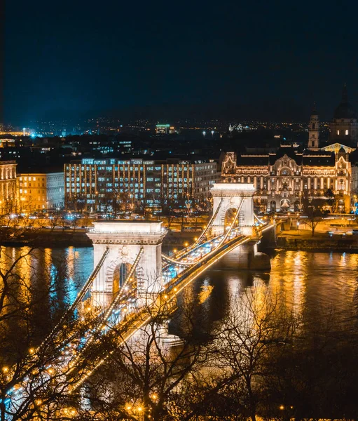 Budapeste Cadeia Ponte Noite — Fotografia de Stock