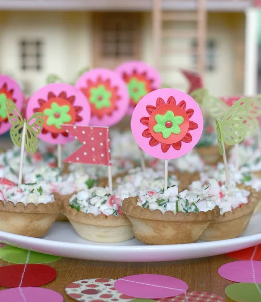 Salad Tartlets Decorated Flags Children Birthday Party — Stock Photo, Image