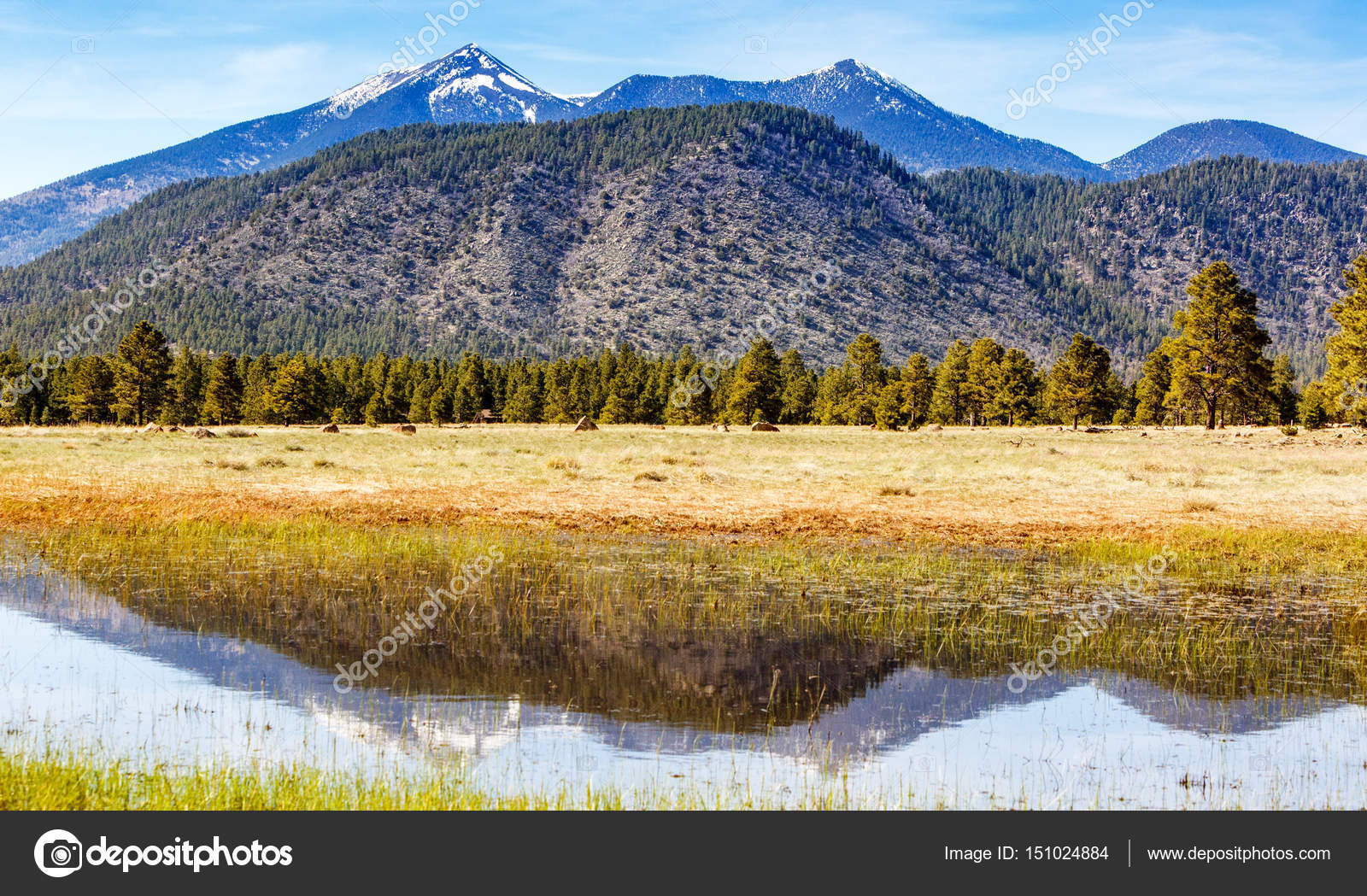 Flagstaff Arizona Mountains Reflected in Water Stock Photo by