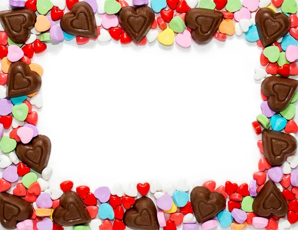 Assortiment Bonbons Saint Valentin Autour Bordure Papier Format Lettre Blanche — Photo