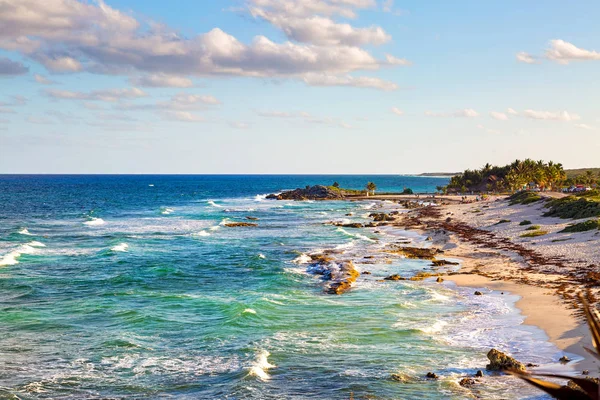 Hermosa Vista Panorámica Las Olas Mar Caribe Azul Turquesa Cozumel — Foto de Stock