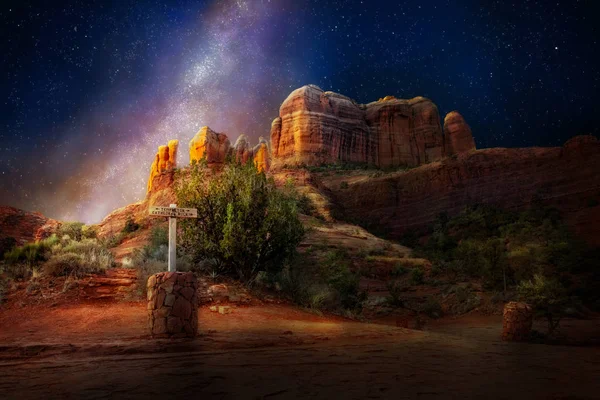 Escena Nocturna Del Sitio Del Vórtice Cathedral Rock Sedona Arizona — Foto de Stock