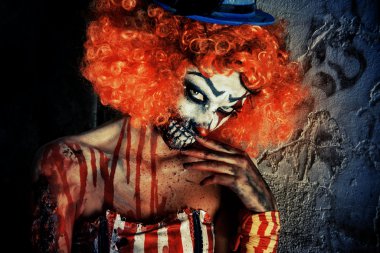 tehlikeli palyaço. Cadılar Bayramı. Korku.