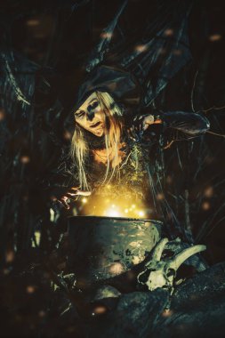 witch cooks a potion clipart