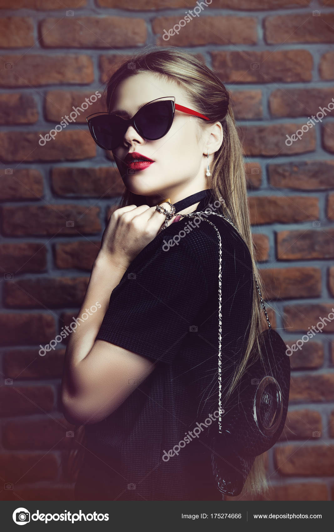 stylish girl in black dress