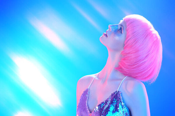 beautiful gilrl in pink wig