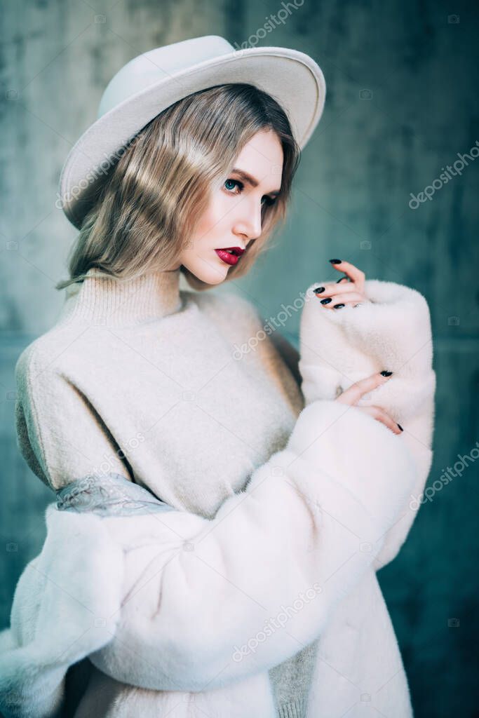 sensual lady in mink fur coat