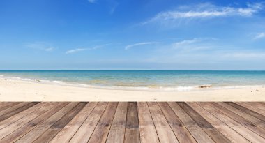 panorama güzel deniz manzarası gün parlak karşı ahşap Teras