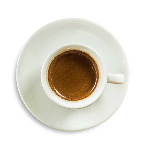 Nahaufnahme weiße Tasse Kaffee mit Schatten — Stockfoto