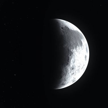 Büyük parlak detaylı yarım ay yüzeyine yakın bir azalmakta veya gibbous faz ağda gitmeye başladı