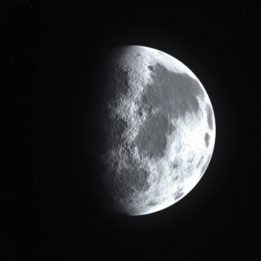 Büyük parlak detaylı yarım ay yüzeyine yakın bir azalmakta veya gibbous faz ağda gitmeye başladı