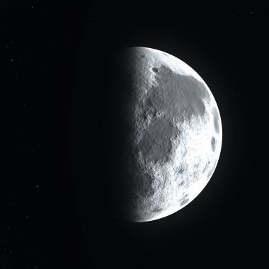 Büyük parlak detaylı yarım ay yüzeyine yakın bir azalmakta veya gibbous faz ağda gitmeye başladı
