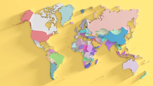 Carte Monde Continents Multicolores Océan Jaune Rendu — Photo