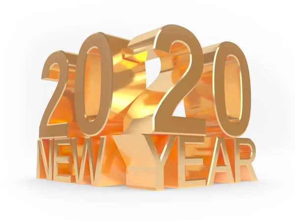 Nieuwjaar 2020 Gouden Letters Witte Achtergrond Illustratie — Stockfoto