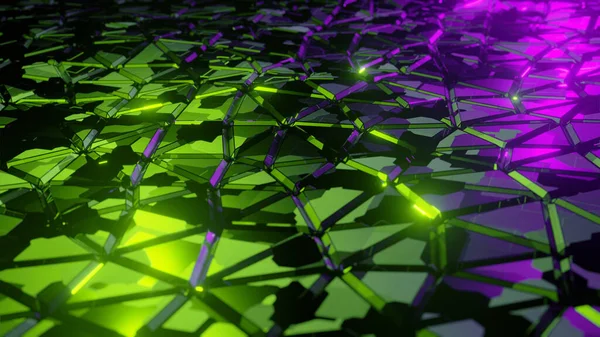Üçgenler Geometrik Soyutlama Görüntüleme Mor Yeşil Renkli Işık — Stok fotoğraf