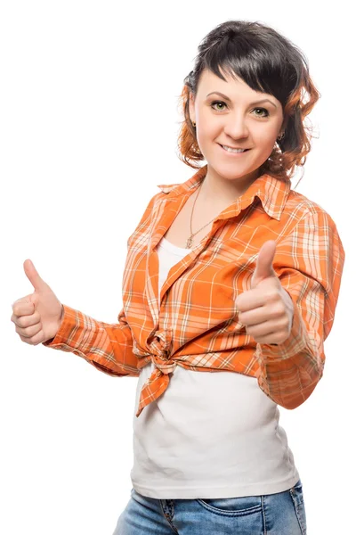 Successful confident woman posing on a white background in studi — Stock fotografie