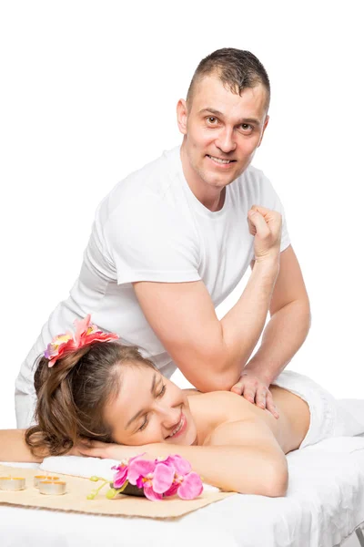 Vertikální portrét masáž terapeut v lázních kabinetu a — Stock fotografie