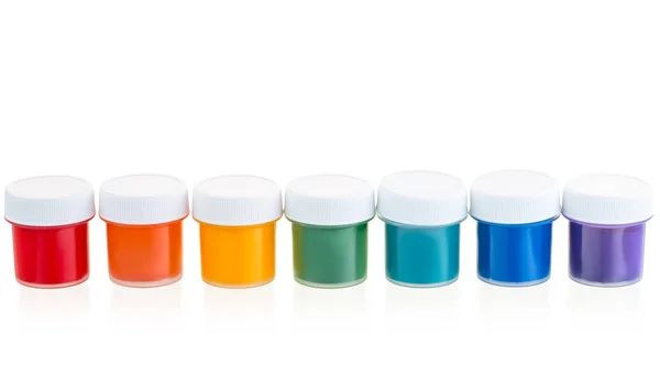 Jars with a paint gouache set in a row isolated — Stock Photo, Image