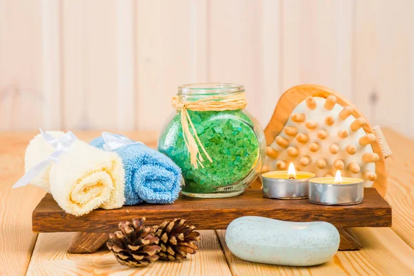 Establecer para limpiar la piel en un baño de primer plano bodegón — Foto de Stock