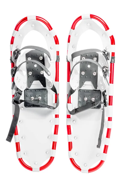 Par de sapatos de neve para caminhadas de inverno no fundo branco isola — Fotografia de Stock