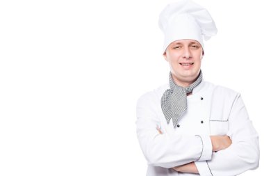 Kendine güvenen aşçı ve soldaki alan portre