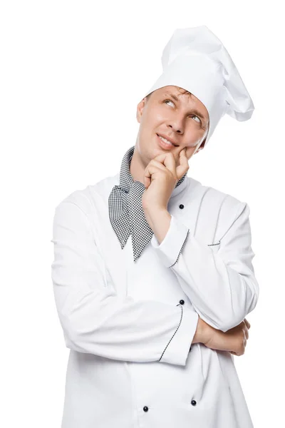 Immersed in a dream cook on a white background in studio — Stock Photo, Image