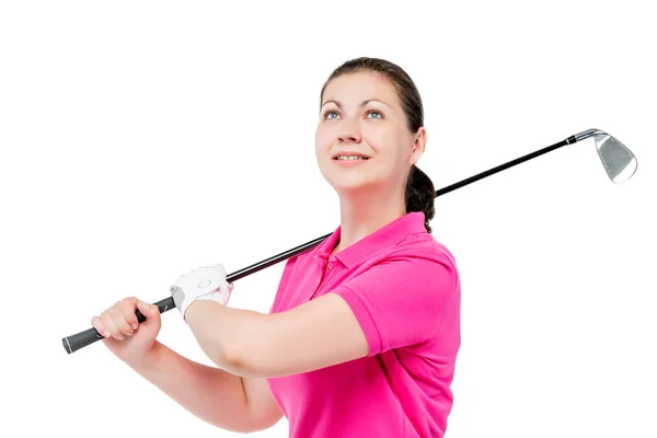 Retrato horizontal de um golfista de sucesso com equipamento para pl — Fotografia de Stock