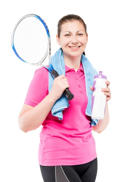 Vertical portrait of a happy young girl after a workout on the c — Stock Photo, Image