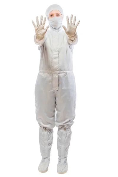 Jest geçit izole üzerinde beyaz backg yasak kimyager gösterir — Stok fotoğraf