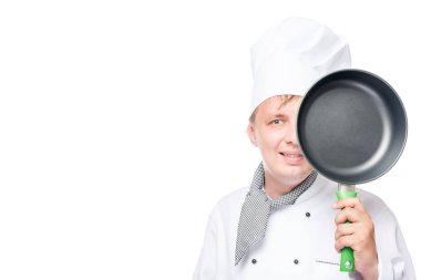 yüz pan ve aşçı ve bir beyaz çerçeve soldaki alana