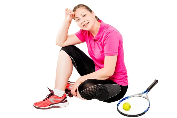 피곤된 여자 백색 bac에 앉아있는 동안 운동 후 휴식 — 스톡 사진