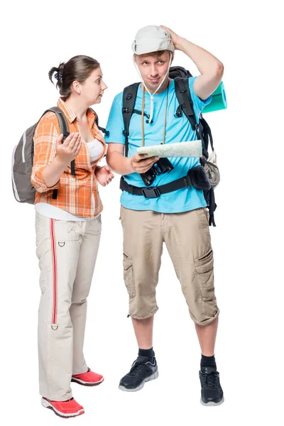 若いカップルは白い表現の旅行のルートに同意できません。 — ストック写真