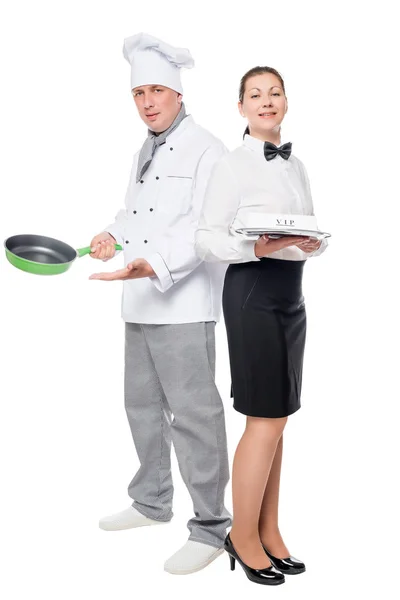 Femme et homme équipe de travail du restaurant sur un backgrou blanc — Photo