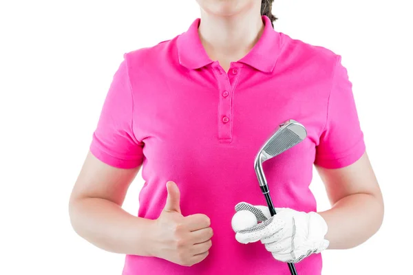 Exitoso golfista mostrando gesto de la mano de cerca en un backg blanco — Foto de Stock