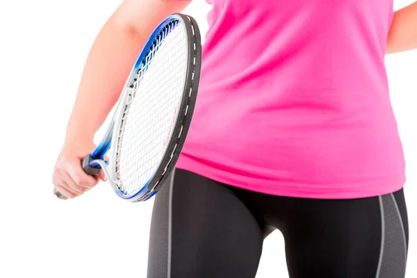 Kvinnofigur med en racket i handen för tennis närbild — Stockfoto